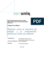 Relación Entre La Memoria de Trabajo y La Comprensión Lectora en Niños Con Dislexia