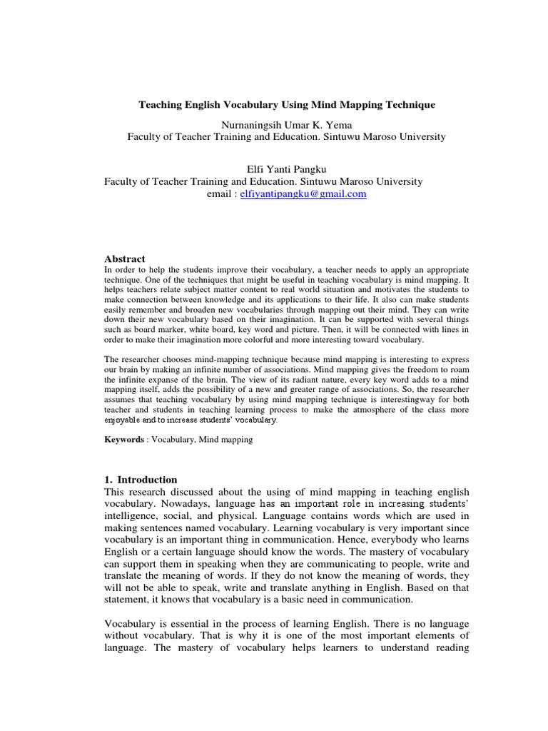Implementation of Mind Mapping Technique in Teaching English Vocabulary ...