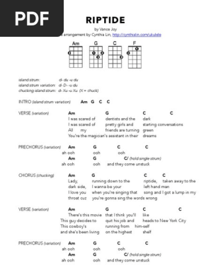 Riptide By Vance Joy Ukulele Arrangement By Cynthia Lin Singles Song Structure