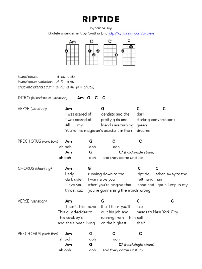 Riptide Ukulele Chord Chart Pdf Pdf Singles Song Structure