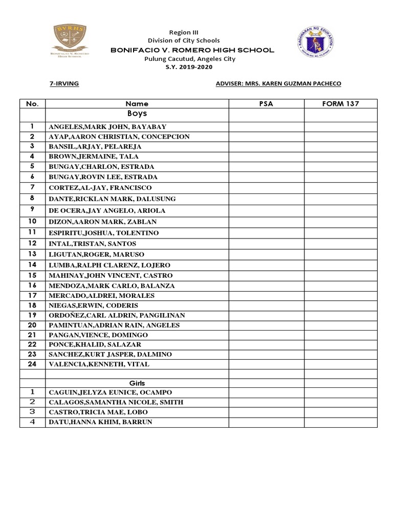 Student Checklist for S.Y. 2019-2020 | PDF