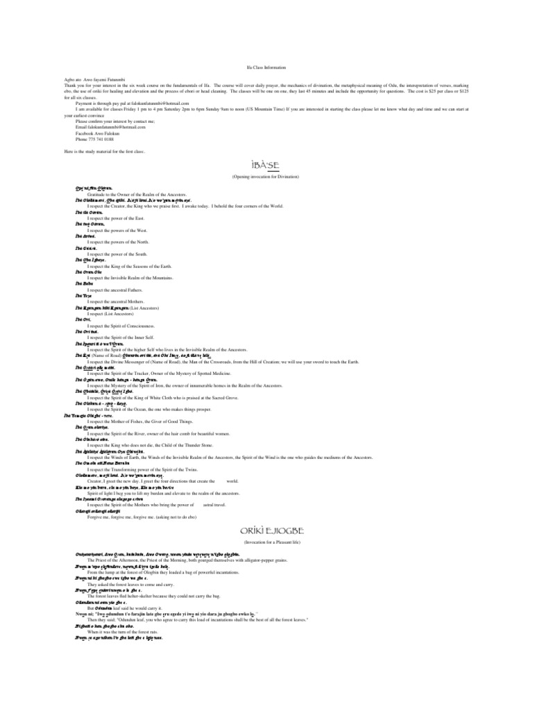 Ifa Class Information Irerere Pdf Pdf Santería