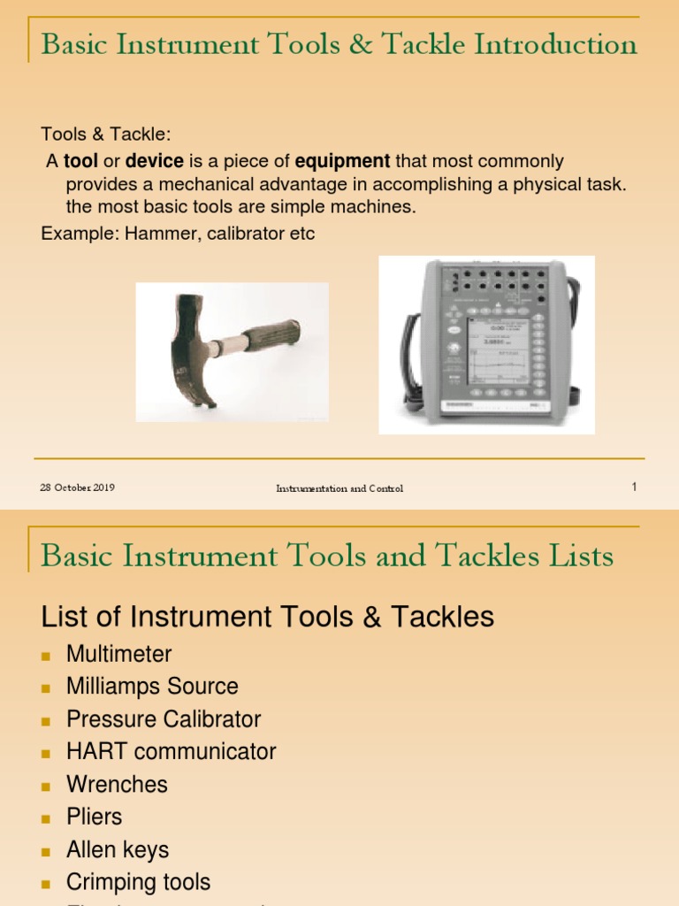 Basic Instrument Tools & Tackle Introduction: 28 October 2019 ...