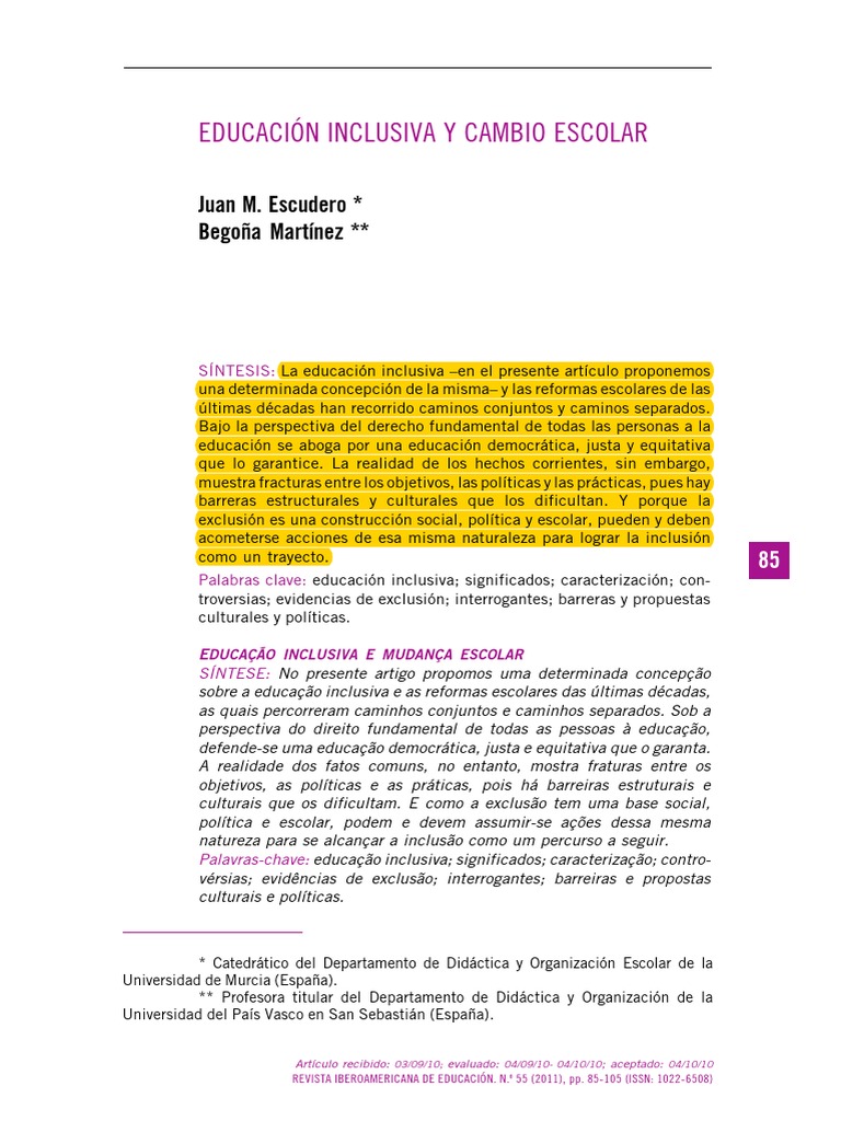 Educación Inclusiva y Reformas Escolares | PDF | Plan de estudios ...