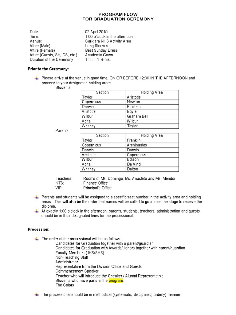PROGRAM FLOW (Graduation) | PDF | Graduation | Ceremonies
