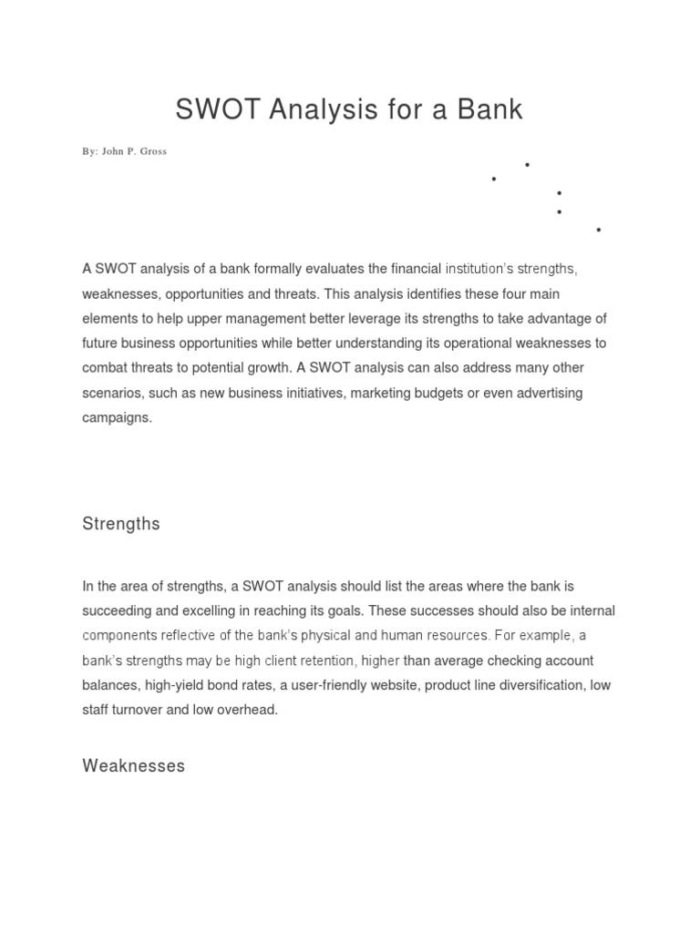 SWOT Analysis Overview for Banks | PDF | Swot Analysis | Economies