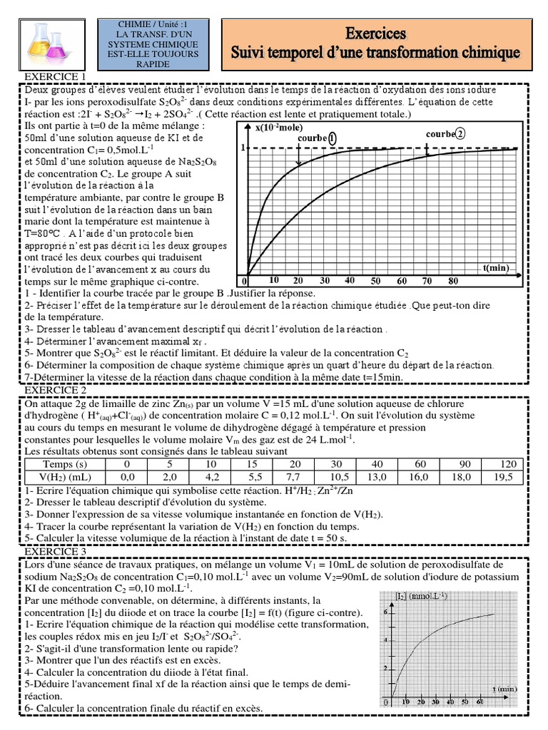 Exercice 9 Suivi Temporel Dune Transformation Chimique | PDF ...