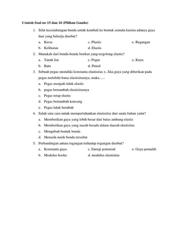 Soal Pilihan Ganda Elastisitas Dan Pembahasannya - Guru Paud