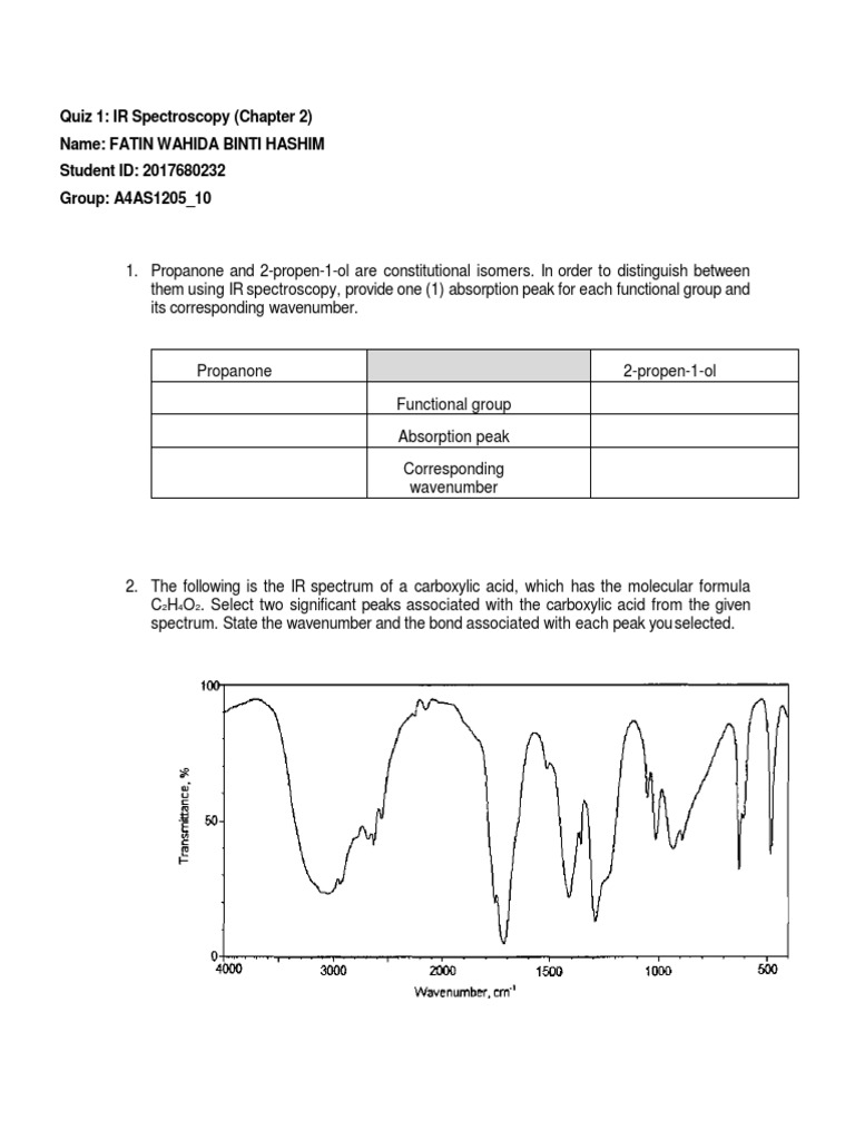 Quiz (IR) Spectrum PDF Infrared Spectroscopy Absorption Spectroscopy
