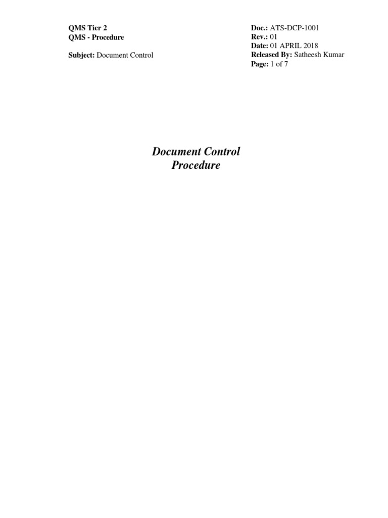 Document Control Procedure | PDF | Quality Management System | Iso 9000