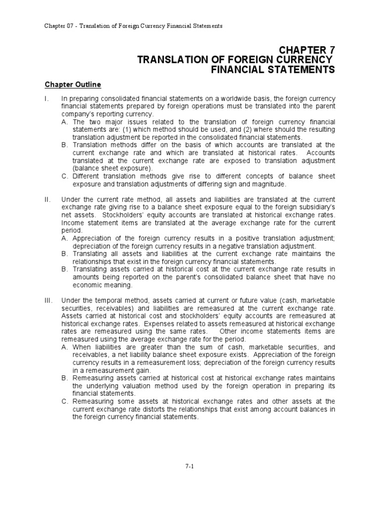 Translation of Foreign Currency Financial Statements Chapter Outline