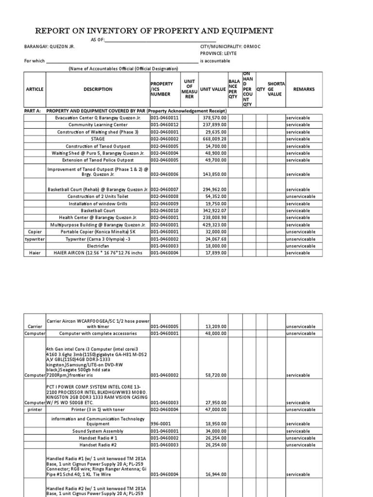 Barangay Quezon Jr. Property Inventory Report | PDF | Computer Hardware ...