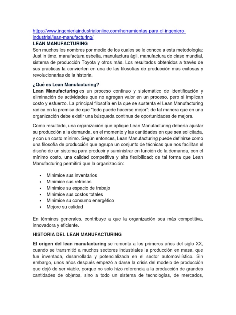 Lean Manufacturing | Descargar gratis PDF | Lean Manufacturing ...