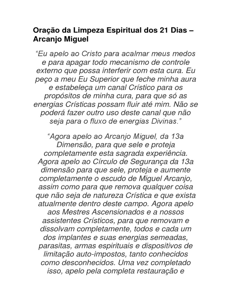 Oração Da Limpeza Espiritual Dos 21 Dias - Arcanjo Miguel | PDF | Jesus ...