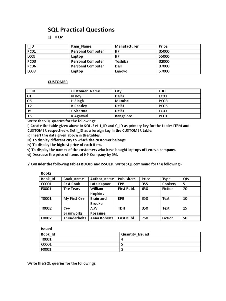 SQL Practical Questions | PDF | Information Retrieval | Information ...