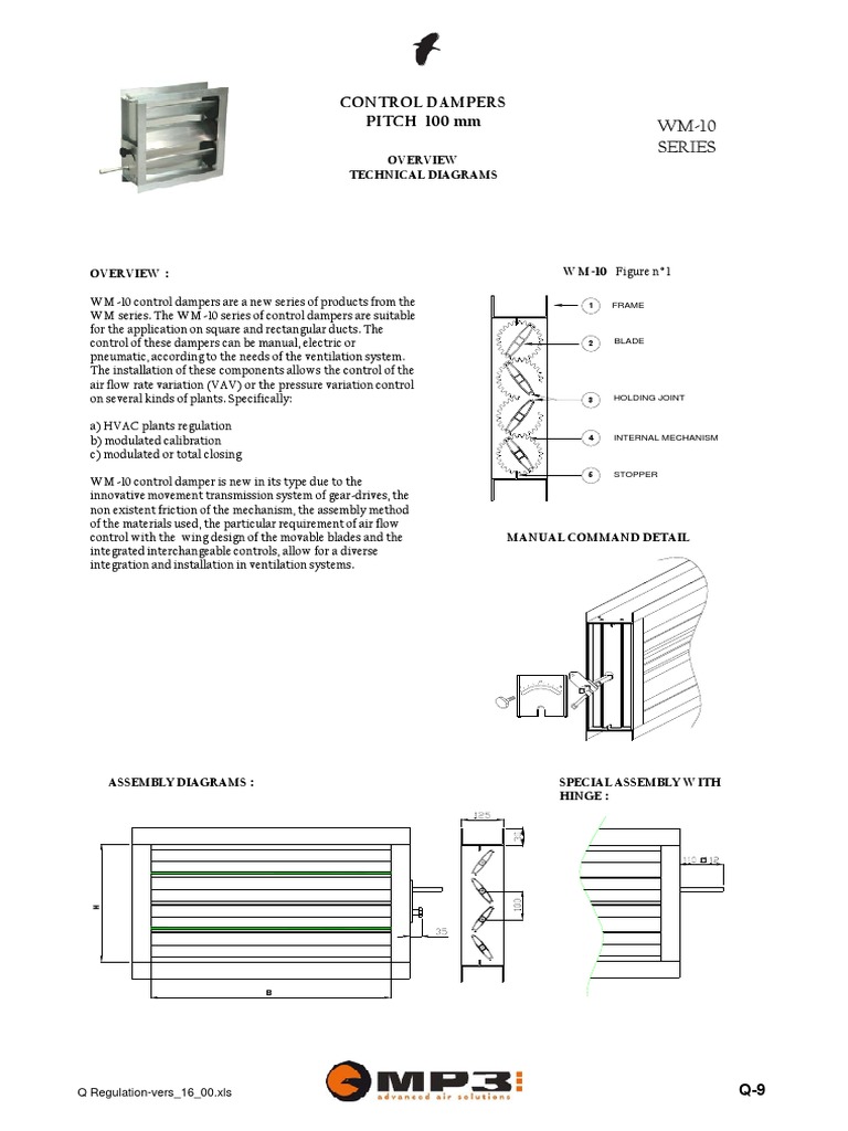 Control Dampers PITCH 100 MM: WM-10 Series | PDF | Duct (Flow) | Extrusion