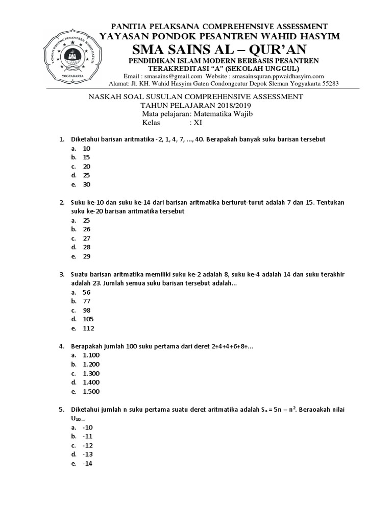 Soal Mtk Wajib Kelas Xi 18 19 Pdf
