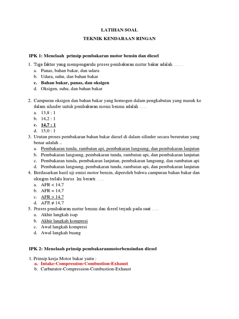Latihan Soal Tkr Gabungan Kunci Jawaban