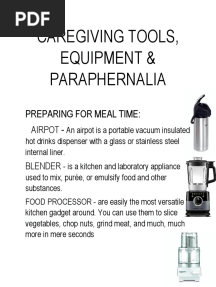 Caregiving Tools, Equipment & Paraphernalia: Preparing For Meal Time