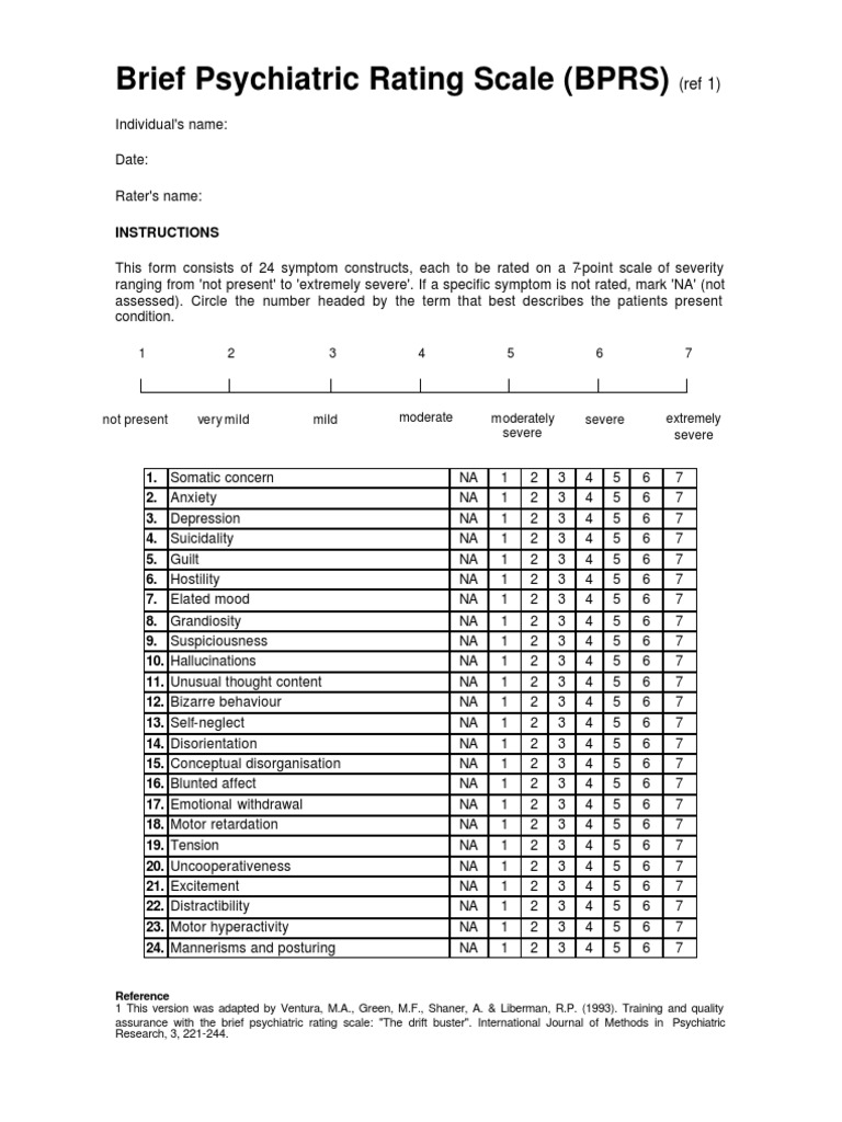 BPRS Scoring and Assessment Guide | PDF | Medical Diagnosis | Mental ...