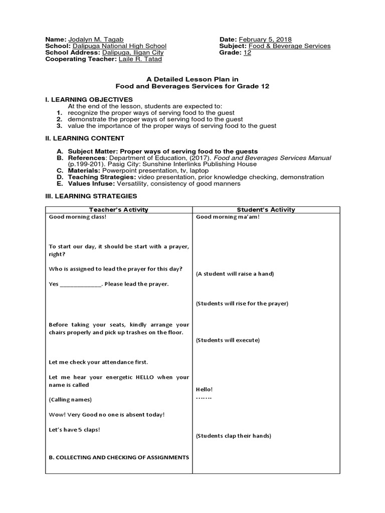Proper Food Service Techniques PDF Entrée Etiquette