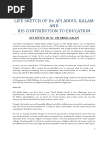 Life Sketch of Dr. Apj Abdul Kalam and His Contribution To Education