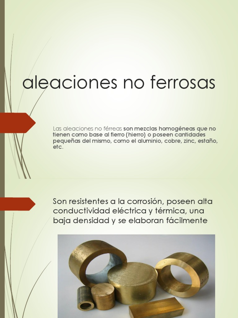 Diapositivas Resumen 13 Aleaciones No Ferrosas | PDF | Cobre | Rieles