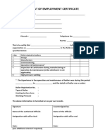 Format of Employment Certificate