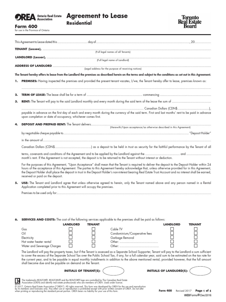 Agreement Lease Residential 400 | PDF | Lease | Leasehold Estate