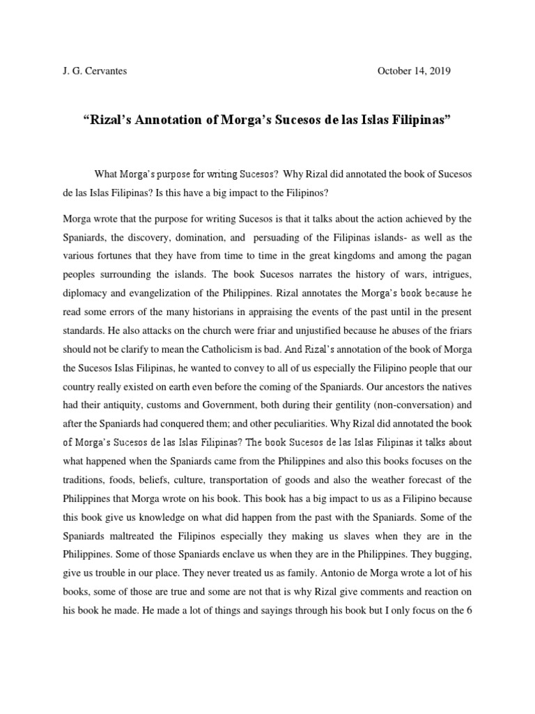 Rizal's Annotation of Morga's Sucesos de Las Islas Filipinas | PDF ...