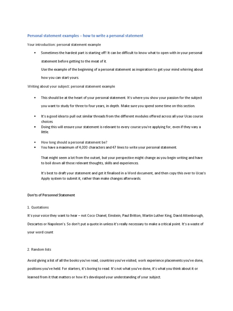 Personal Statement Writing Tips & Examples | PDF | Cognitive Science ...