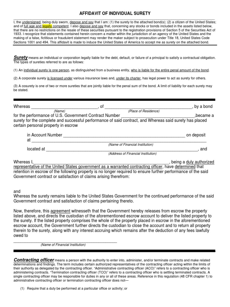 Individual Surety Affidavit Template | PDF | Classified Information ...