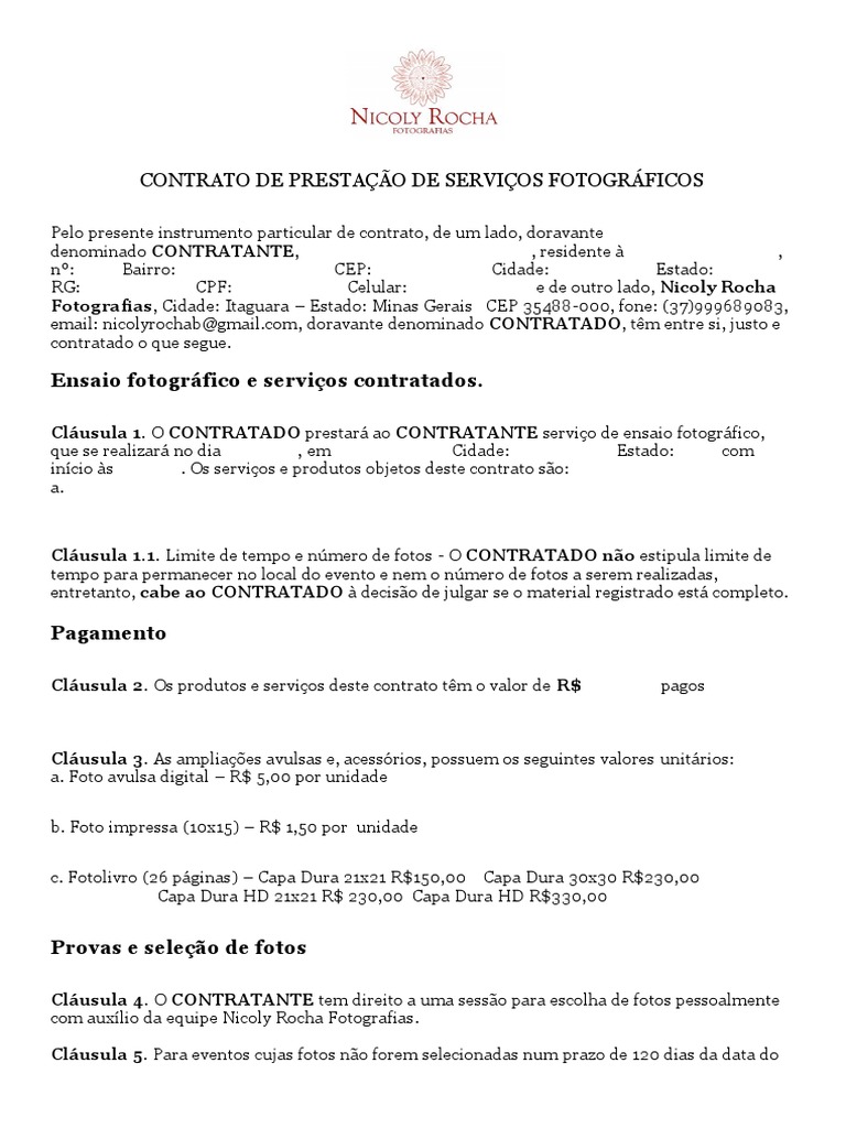 Contrato de Prestação de Serviços Fotográficos | PDF | Publicidade