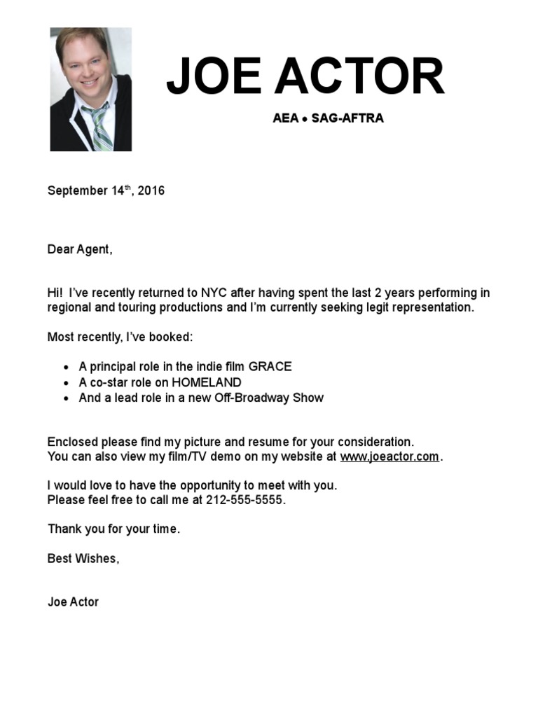 Joe Actor Cover Letter