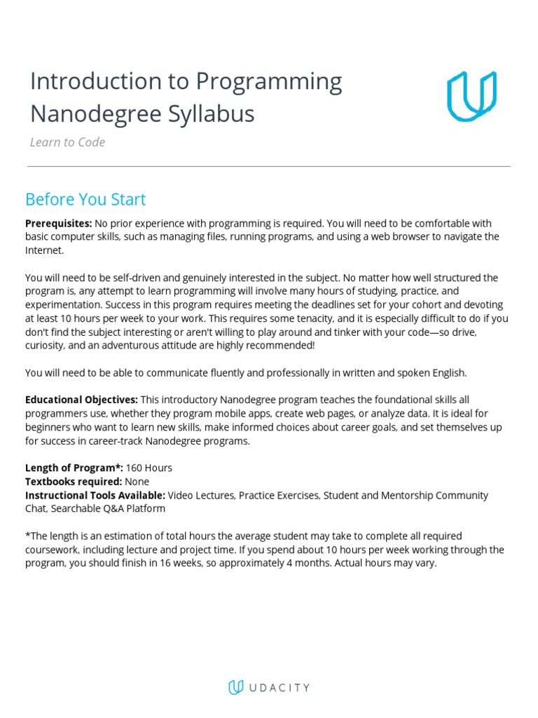 Introduction To Programming Nanodegree Syllabus PDF | PDF | Html ...