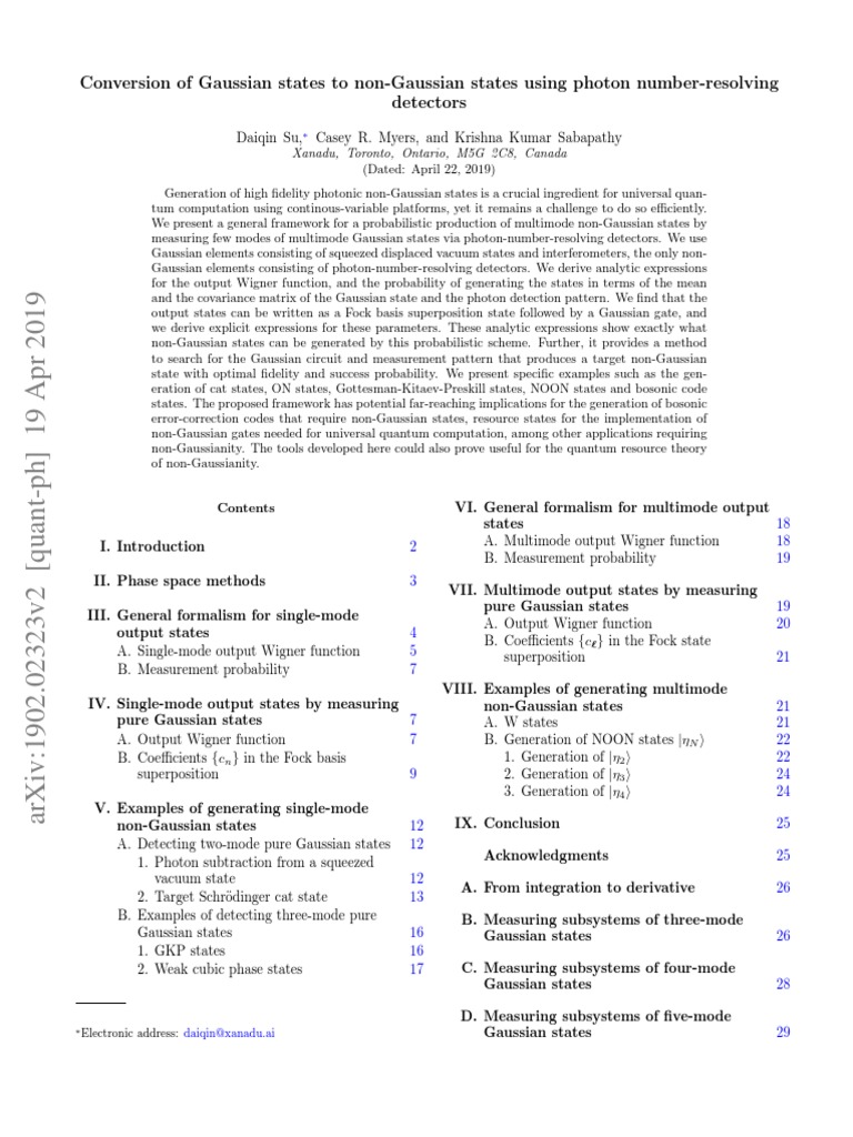 Converting Gaussian to Non-Gaussian States | PDF | Photon | Normal ...