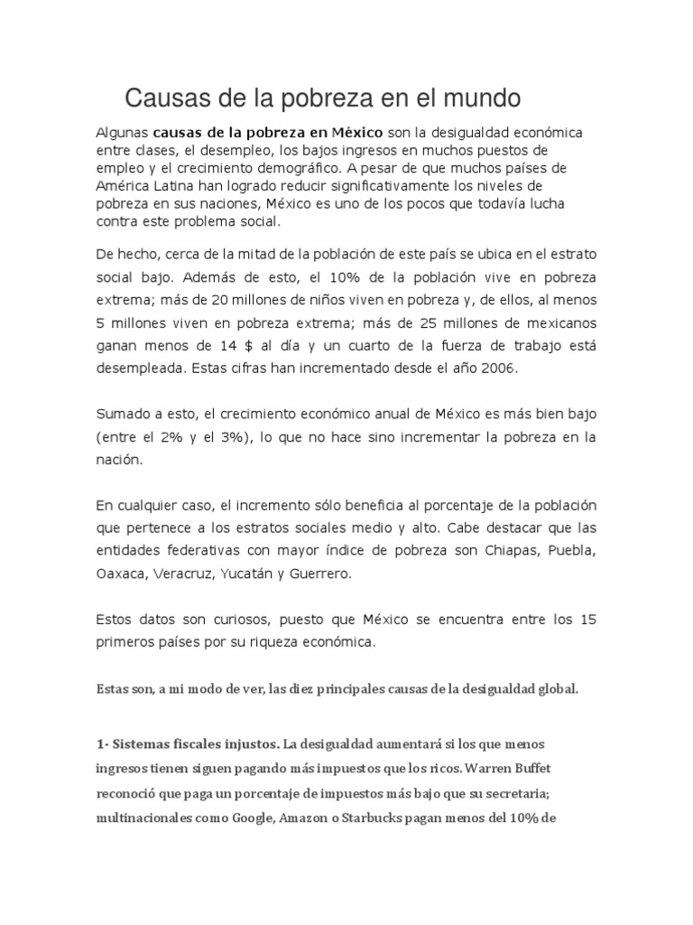 Causas de La Pobreza en El Mundo | PDF | Desigualdad social ...