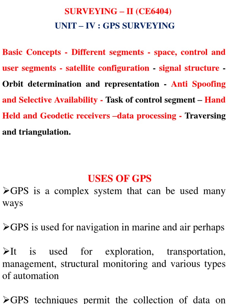 Gps Uses and Advantages PDF Surveying Global Positioning System