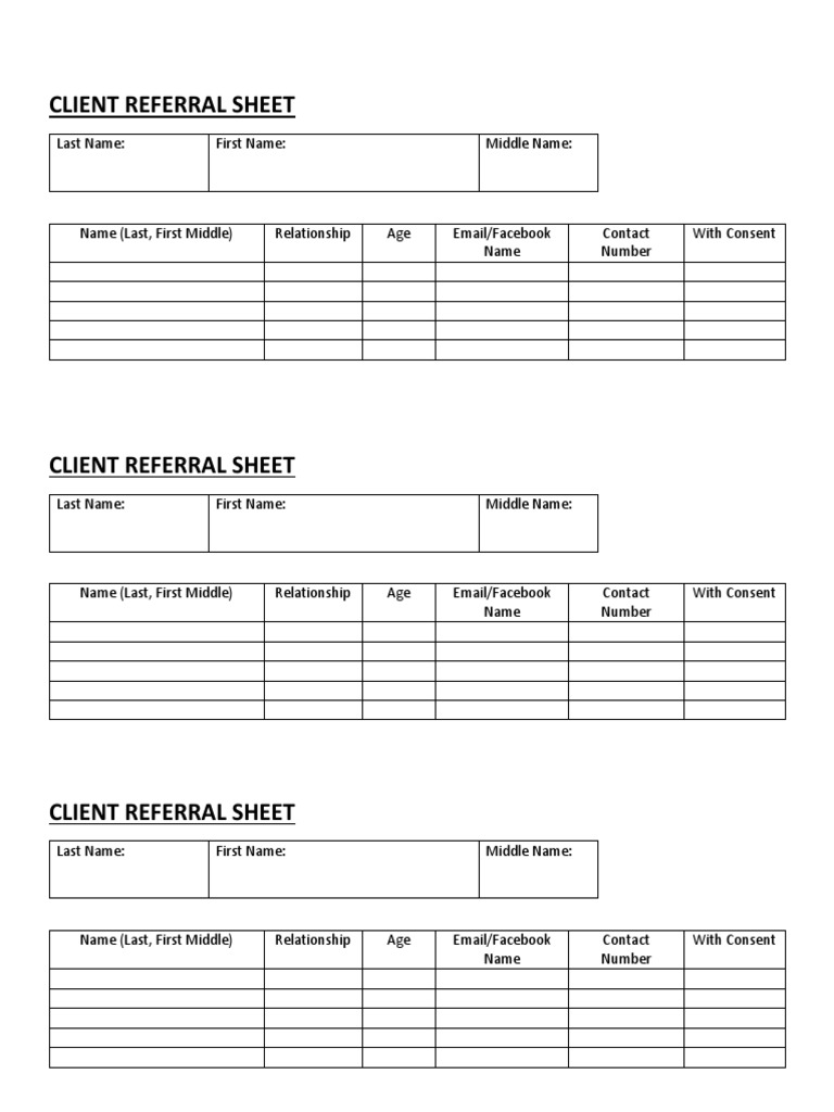 Client Referral Sheet Template | PDF | Language Arts & Discipline | Law