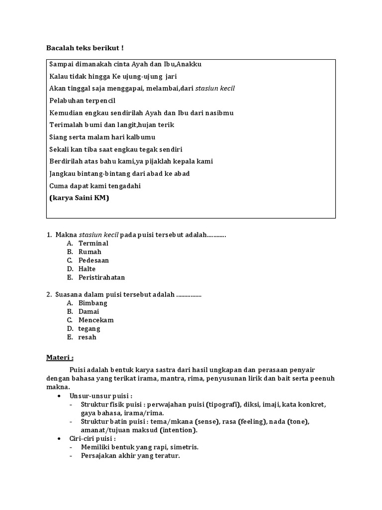 Soal Bahasa Indo Kls 12
