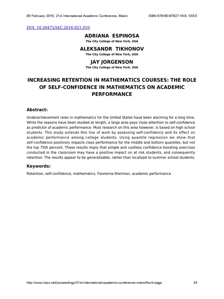 Self-Confidence's Impact on Math Retention | PDF | Errors And Residuals ...