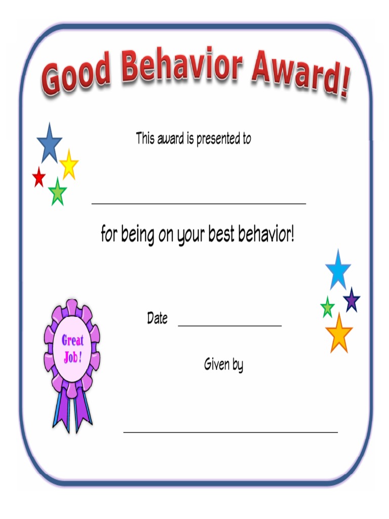 Good Behavior Award Certificate PDF | PDF