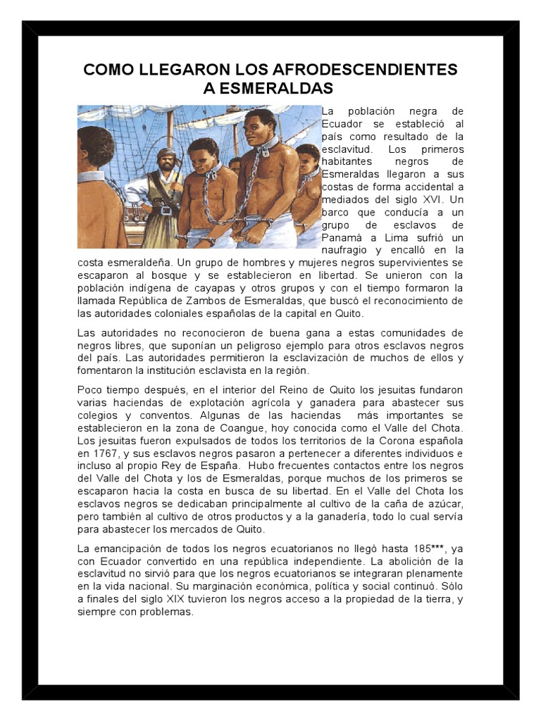 Como Llegaron Los Afrodescendientes A Esmeraldas | PDF | Esclavitud ...