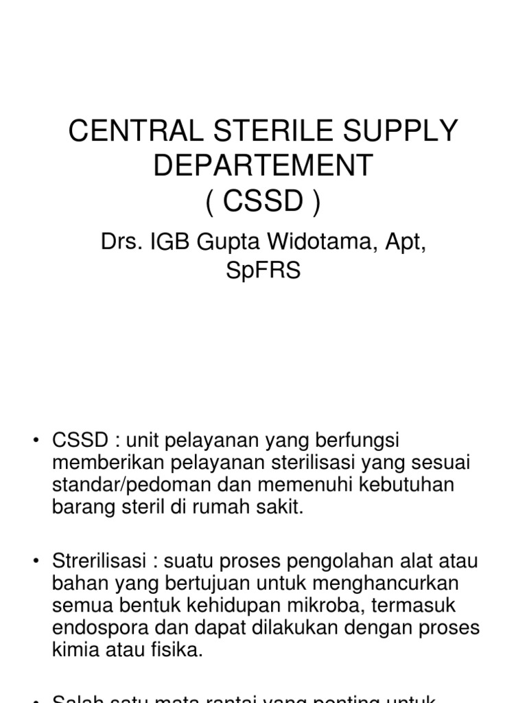 Proses dan Fungsi CSSD di Rumah Sakit | PDF