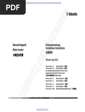 Webasto Heater Thermo Top C E & Z Installation Manual | PDF | Hvac.