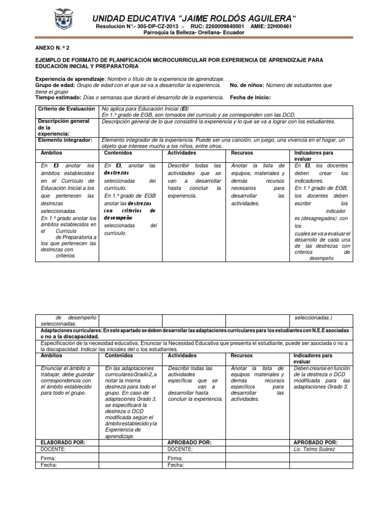 Formato de Planificación Microcurricular | PDF | Plan de estudios ...