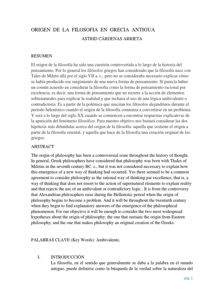 Origen de La Filosofia en Grecia Antigua | PDF | Platón | Dialéctico