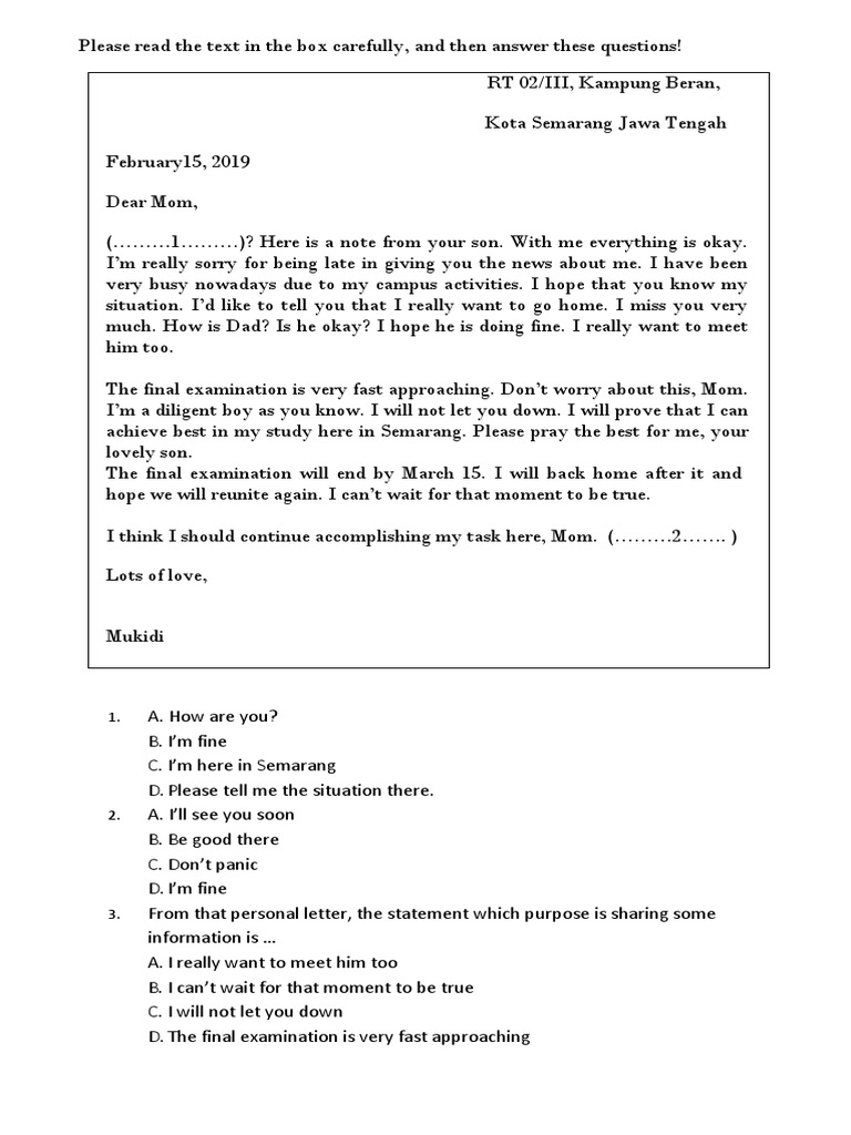 Soal Latihan Personal Letter