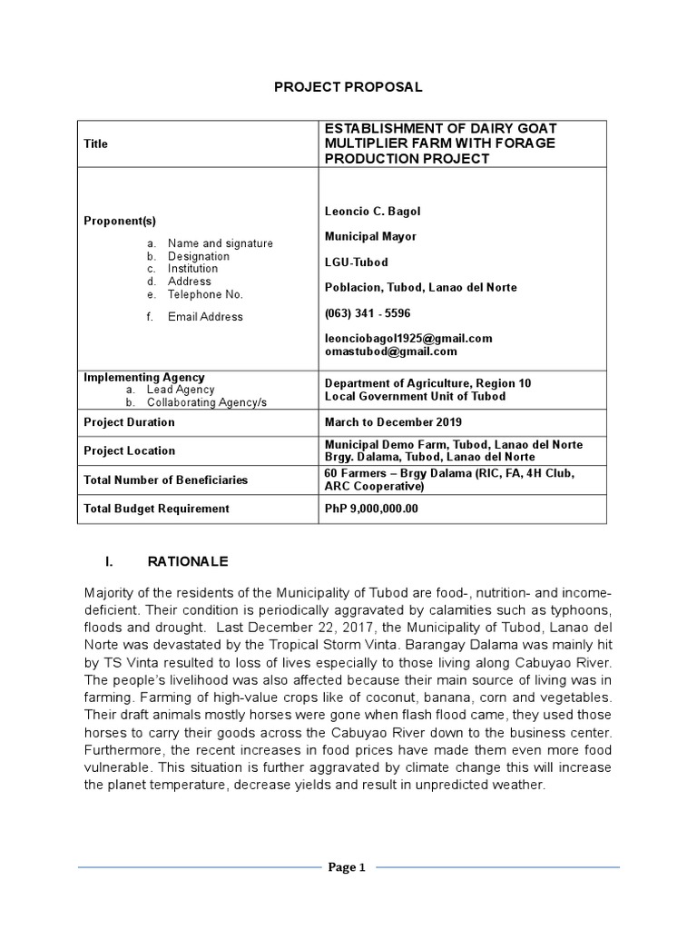 Tubod Dairy Goat Multiplier Farm Proposal Dalama PDF Farms