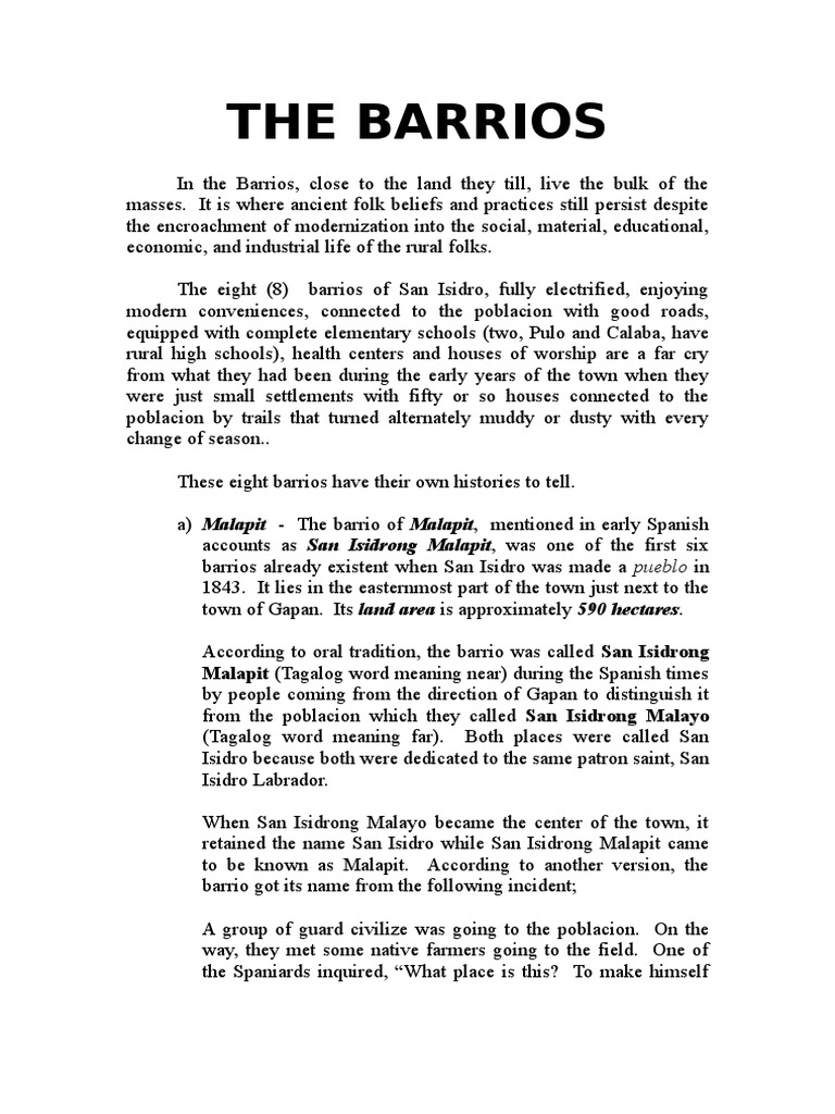 The Barrios Malapit (Tagalog Word Meaning Near) During The Spanish Times PDF Beehive